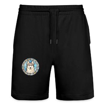 Husky Dog Breed Stained Glass Colorful Watercolor - Stanley/Stella Trainer Unisex Organic Jogging Shorts - black - Front - Nik (191cm) & Marisol (170cm)