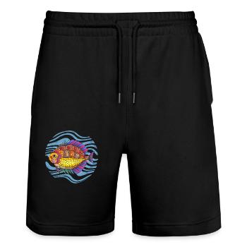 Poisson - Short de jogging bio TRAINER Stanley/Stella unisexe - noir - Devant - Nik (191cm) & Marisol (170cm)