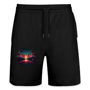 Vintage Sunset Graphic 70s Retrowave Illustration - Stanley/Stella Unisex Bio Joggingshorts Trainer  - Schwarz - Vorne - Nik (191cm) & Marisol (170cm)