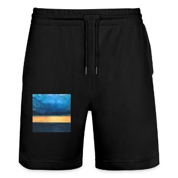 Oranger Sonnenuntergang - Stanley/Stella Unisex Bio Joggingshorts Trainer  - Schwarz - Vorne - Nik (191cm) & Marisol (170cm)
