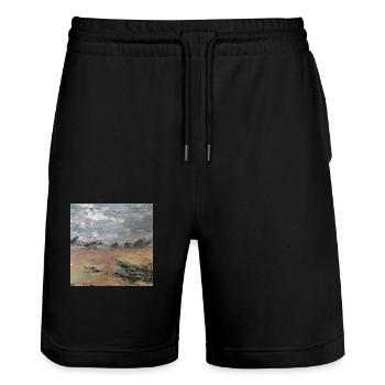 Landschaft mit Bergen - Stanley/Stella Unisex Bio Joggingshorts Trainer  - Schwarz - Vorne - Nik (191cm) & Marisol (170cm)