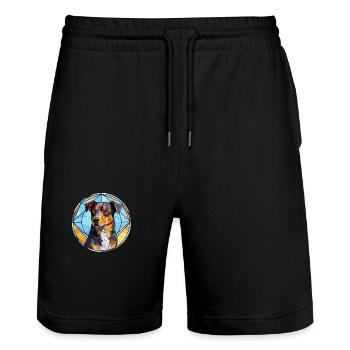 Portugiesische Rinderhundrasse Buntglas Bunt - Stanley/Stella Unisex Bio Joggingshorts Trainer  - Schwarz - Vorne - Nik (191cm) & Marisol (170cm)