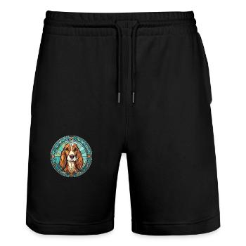 Russian Harlequin Hound Dog Breed Stained Glass Co - Stanley/Stella Trainer Unisex Organic Jogging Shorts - black - Front - Nik (191cm) & Marisol (170cm)