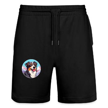 Aidi Hunderasse Cartoon Kawaii Aquarell - Stanley/Stella Unisex Bio Joggingshorts Trainer  - Schwarz - Vorne - Nik (191cm) & Marisol (170cm)