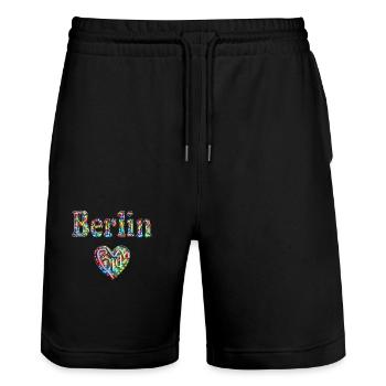 Ein Herz für Berlin - Stanley/Stella Unisex Bio Joggingshorts Trainer  - Schwarz - Vorne - Nik (191cm) & Marisol (170cm)