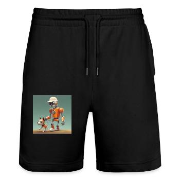 cute little orange futuristic vintage robots - Stanley/Stella Trainer Unisex Organic Jogging Shorts - black - Front - Nik (191cm) & Marisol (170cm)