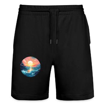 Sonnenuntergang am Meer - Stanley/Stella Unisex Bio Joggingshorts Trainer  - Schwarz - Vorne - Nik (191cm) & Marisol (170cm)