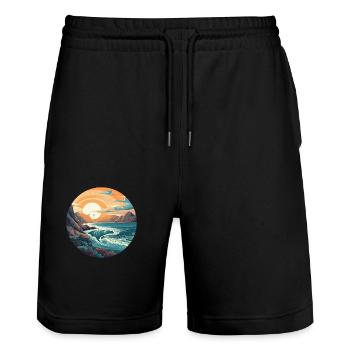 Felsstrand - Stanley/Stella Unisex Bio Joggingshorts Trainer  - Schwarz - Vorne - Nik (191cm) & Marisol (170cm)