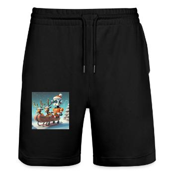 cute little orange futuristic vintage robot - Stanley/Stella Trainer Unisex Organic Jogging Shorts - black - Front - Nik (191cm) & Marisol (170cm)
