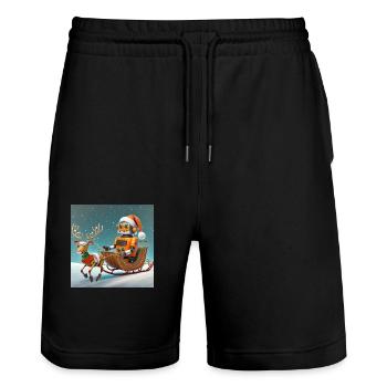 cute little orange futuristic vintage robot - Stanley/Stella Trainer Unisex Organic Jogging Shorts - black - Front - Nik (191cm) & Marisol (170cm)