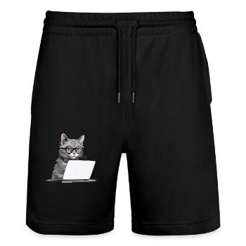 Student Chat - Stanley/Stella Trainer Unisex Organic Jogging Shorts - black - Front - Nik (191cm) & Marisol (170cm)