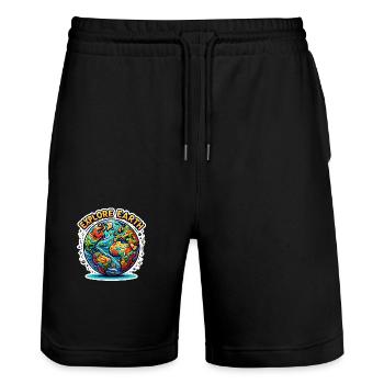 Explorez la Terre - Illustration de la Terre - Short de jogging bio TRAINER Stanley/Stella unisexe - noir - Devant - Nik (191cm) & Marisol (170cm)