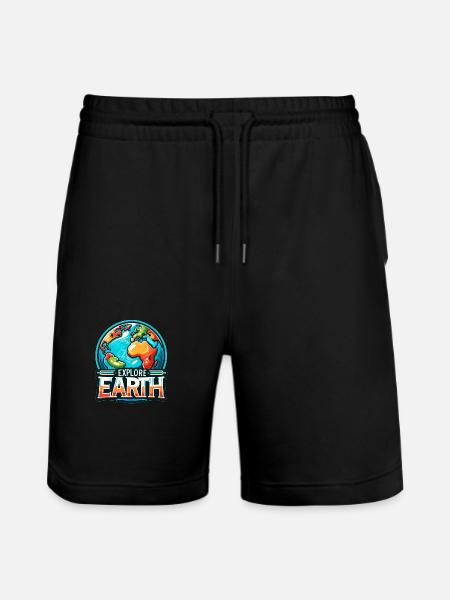 Explore Earth - Earth Illustration - Stanley/Stella Trainer Unisex Organic Jogging Shorts - black