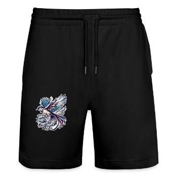 Soar High - bird illustration - Stanley/Stella Trainer Unisex Organic Jogging Shorts - black - Front - Nik (191cm) & Marisol (170cm)