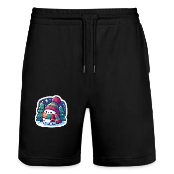 Vibrant Snowman: Playful Winter Wonderland Art - Stanley/Stella Trainer Unisex Organic Jogging Shorts - black - Front - Nik (191cm) & Marisol (170cm)