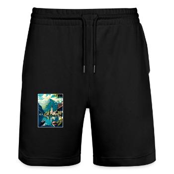 Salzkammergut Autriche Vintage voyage affiche WPA - Short de jogging bio TRAINER Stanley/Stella unisexe - noir - Devant - Nik (191cm) & Marisol (170cm)