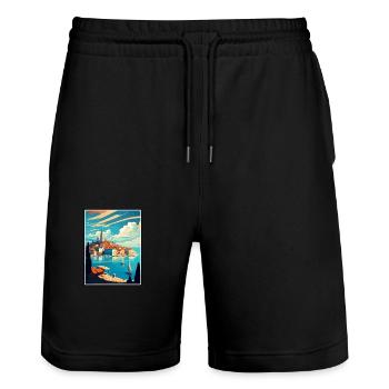 Novigrad Kroatien Vintage Reiseposter Souvenir - Stanley/Stella Unisex Bio Joggingshorts Trainer  - Schwarz - Vorne - Nik (191cm) & Marisol (170cm)