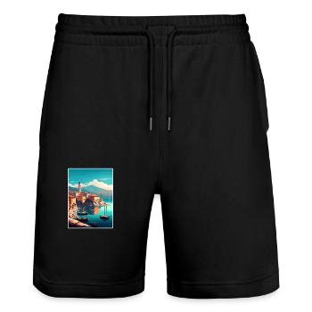 Lovran Kroatien Vintage Reiseposter WPA Souvenir - Stanley/Stella Unisex Bio Joggingshorts Trainer  - Schwarz - Vorne - Nik (191cm) & Marisol (170cm)
