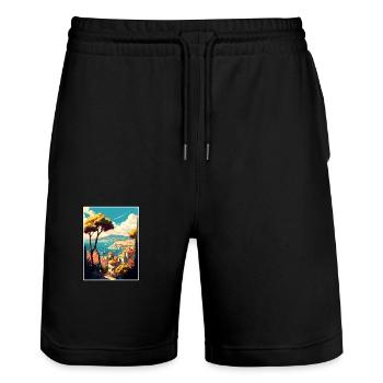 Antibes France Vintage Voyage Affiche WPA Souvenir - Short de jogging bio TRAINER Stanley/Stella unisexe - noir - Devant - Nik (191cm) & Marisol (170cm)