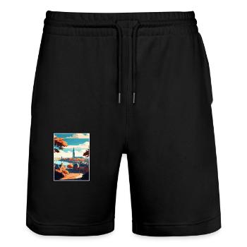 Nimègue Pays-Bas Vintage voyage affiche WPA Art - Short de jogging bio TRAINER Stanley/Stella unisexe - noir - Devant - Nik (191cm) & Marisol (170cm)