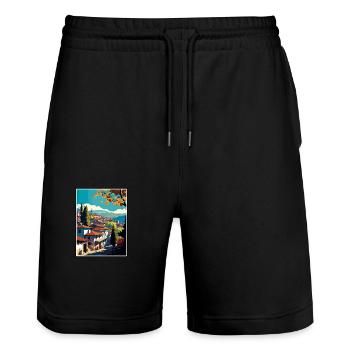 Safranbolu Turkey Vintage Travel Poster Souvenir - Stanley/Stella Trainer Unisex Organic Jogging Shorts - black - Front - Nik (191cm) & Marisol (170cm)