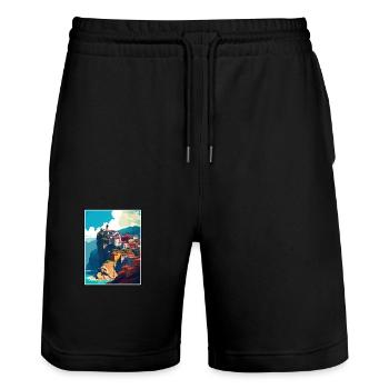 Trabzon Türkei Vintage Reiseposter WPA Souvenir - Stanley/Stella Unisex Bio Joggingshorts Trainer  - Schwarz - Vorne - Nik (191cm) & Marisol (170cm)