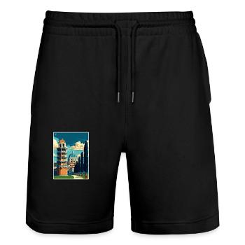 Pisa Italy Vintage Travel Poster WPA Souvenir - Stanley/Stella Trainer Unisex Organic Jogging Shorts - black - Front - Nik (191cm) & Marisol (170cm)