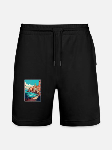 Genova Italia Vintage Travel Poster WPA Souvenir - Pantaloncini da jogger ecologici unisex Trainer di Stanley/Stella - nero