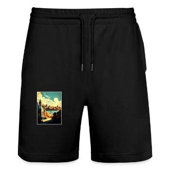 Oslo Norway Vintage Travel Poster WPA Souvenir - Stanley/Stella Trainer Unisex Organic Jogging Shorts - black - Front - Nik (191cm) & Marisol (170cm)