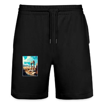 Göbeklitepe Turkey Vintage Travel Poster Souvenir - Stanley/Stella Trainer Unisex Organic Jogging Shorts - black - Front - Nik (191cm) & Marisol (170cm)
