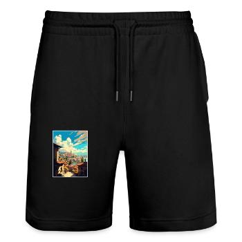 Gaziantep Turkey Vintage Travel Poster Souvenir - Stanley/Stella Trainer Unisex Organic Jogging Shorts - black - Front - Nik (191cm) & Marisol (170cm)