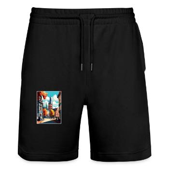 Darmstadt Allemagne Vintage voyage affiche Souvenir - Short de jogging bio TRAINER Stanley/Stella unisexe - noir - Devant - Nik (191cm) & Marisol (170cm)