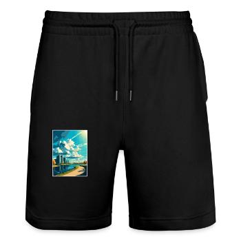 Almere Niederlande Vintage Reiseposter Souvenir - Stanley/Stella Unisex Bio Joggingshorts Trainer  - Schwarz - Vorne - Nik (191cm) & Marisol (170cm)