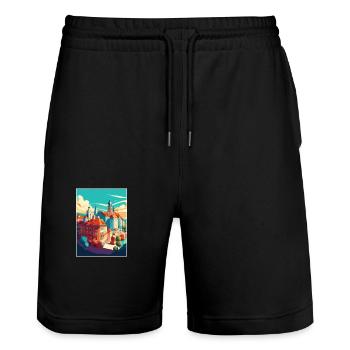 Bratislava Slowakei Vintage Reiseposter Souvenir - Stanley/Stella Unisex Bio Joggingshorts Trainer  - Schwarz - Vorne - Nik (191cm) & Marisol (170cm)