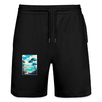 Nice Francescape Vintage Travel Poster Souvenir - Stanley/Stella Trainer Unisex Organic Jogging Shorts - black - Front - Nik (191cm) & Marisol (170cm)