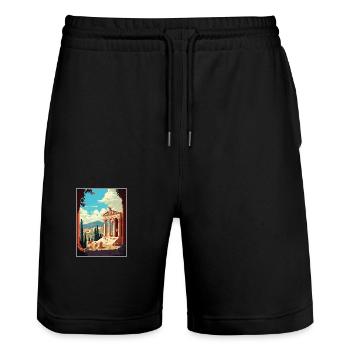 Ephesus Decoration Turkey Vintage Travel Poster - Stanley/Stella Trainer Unisex Organic Jogging Shorts - black - Front - Nik (191cm) & Marisol (170cm)