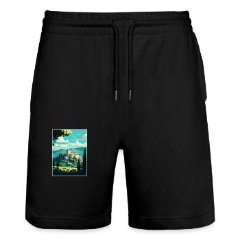 Assise Italie Vintage voyage affiche WPA Souvenir - Short de jogging bio TRAINER Stanley/Stella unisexe - noir - Devant - Nik (191cm) & Marisol (170cm)