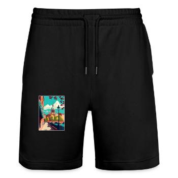 Toulouse Décoration France Vintage Affiche de Voyage - Short de jogging bio TRAINER Stanley/Stella unisexe - noir - Devant - Nik (191cm) & Marisol (170cm)