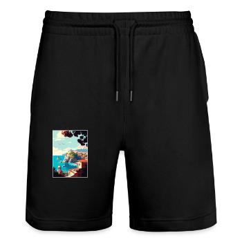 Rhodes Grèce Décoration Vintage Voyage Affiche WPA - Short de jogging bio TRAINER Stanley/Stella unisexe - noir - Devant - Nik (191cm) & Marisol (170cm)