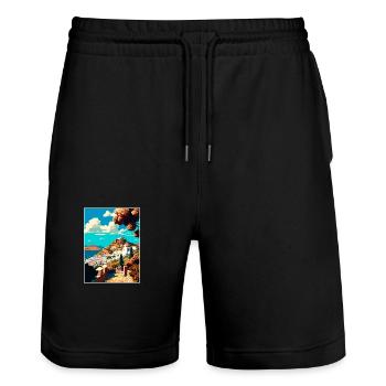 Patmos Grèce Décoration Grec Voyage Affiche - Short de jogging bio TRAINER Stanley/Stella unisexe - noir - Devant - Nik (191cm) & Marisol (170cm)
