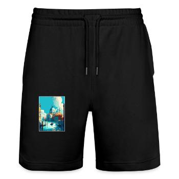 Venedig Italien Dekoration Markusplatz Souvenir - Stanley/Stella Unisex Bio Joggingshorts Trainer  - Schwarz - Vorne - Nik (191cm) & Marisol (170cm)