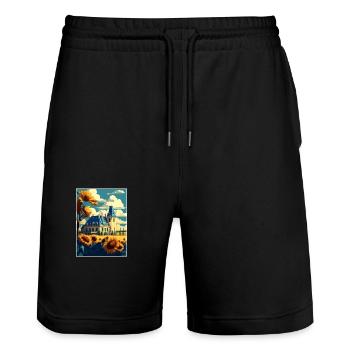 Vallée de la Loire France Vintage voyage affiche Souvenir - Short de jogging bio TRAINER Stanley/Stella unisexe - noir - Devant - Nik (191cm) & Marisol (170cm)