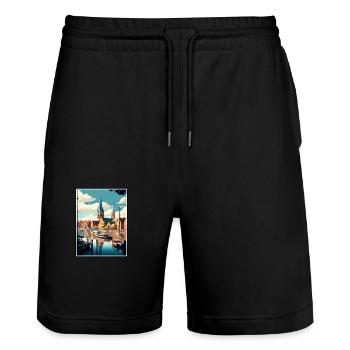 Flensburg Deutschland Vintage Reiseposter Souvenir - Stanley/Stella Unisex Bio Joggingshorts Trainer  - Schwarz - Vorne - Nik (191cm) & Marisol (170cm)