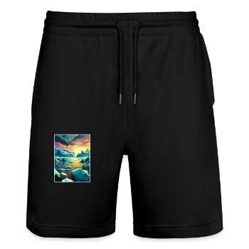 Jokulsarlon Islande Vintage voyage affiche Souvenir - Short de jogging bio TRAINER Stanley/Stella unisexe - noir - Devant - Nik (191cm) & Marisol (170cm)