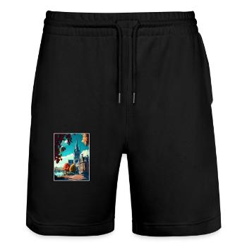 Bonn Allemagne Vintage voyage affiche WPA Souvenir - Short de jogging bio TRAINER Stanley/Stella unisexe - noir - Devant - Nik (191cm) & Marisol (170cm)