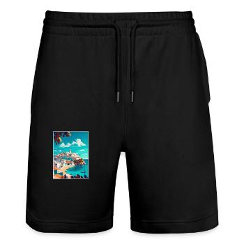 Ibiza Espagne Vintage voyage affiche WPA Souvenir - Short de jogging bio TRAINER Stanley/Stella unisexe - noir - Devant - Nik (191cm) & Marisol (170cm)