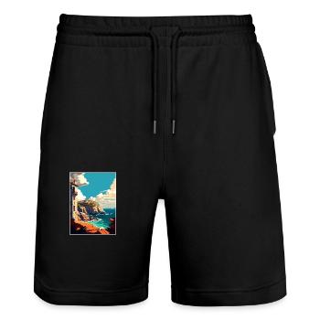 Galicien Spanien Vintage Reiseposter WPA Souvenir - Stanley/Stella Unisex Bio Joggingshorts Trainer  - Schwarz - Vorne - Nik (191cm) & Marisol (170cm)