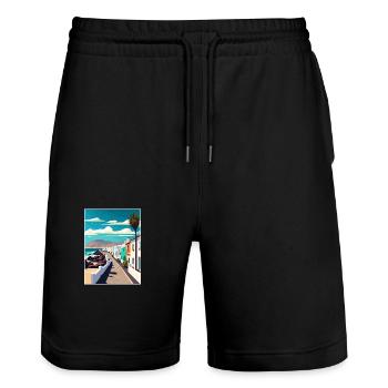 Lanzarote Spain Vintage Travel Poster WPA Souvenir - Stanley/Stella Trainer Unisex Organic Jogging Shorts - black - Front - Nik (191cm) & Marisol (170cm)