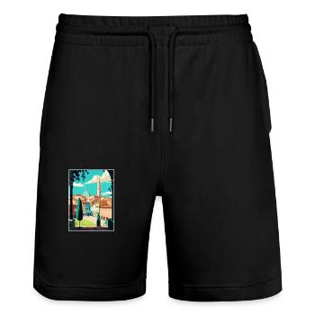Siena Italien Dekoration Vintage Reiseposter WPA - Stanley/Stella Unisex Bio Joggingshorts Trainer  - Schwarz - Vorne - Nik (191cm) & Marisol (170cm)