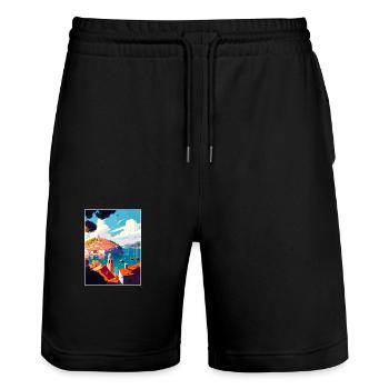 Hvar Croatie île port Vintage voyage affiche - Short de jogging bio TRAINER Stanley/Stella unisexe - noir - Devant - Nik (191cm) & Marisol (170cm)